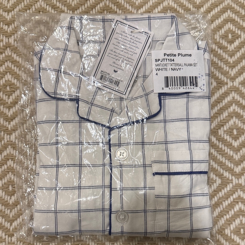 Petite Plume White & Navy Windowpane Pajama set